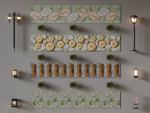  现代石板汀步3d模型 