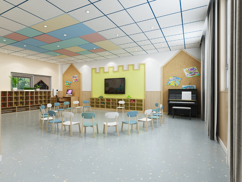  现代幼儿园教室3d模型 