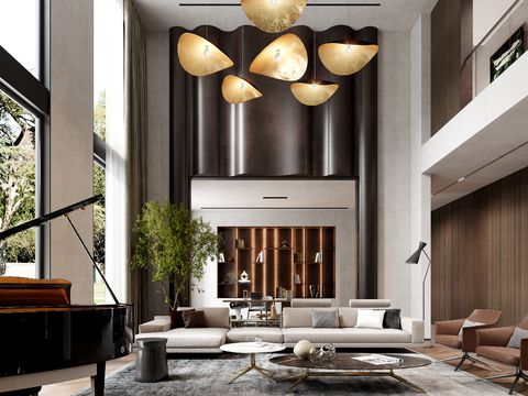  现代别墅客厅 别墅大堂3d模型 