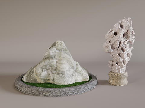  新中式太湖石 景观石 陶瓷假山3d模型 