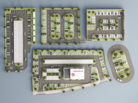  现代停车场 户外停车场3d模型 