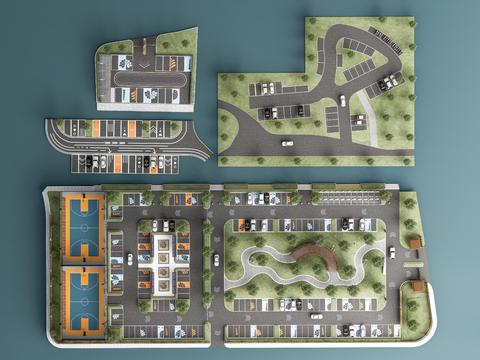  现代停车场 户外停车场3d模型 
