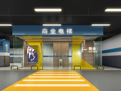  停车场电梯厅 地下停车场3d模型 