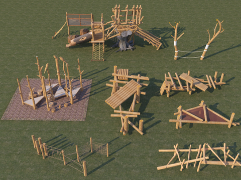  现代木制设备 儿童游乐器材3d模型 