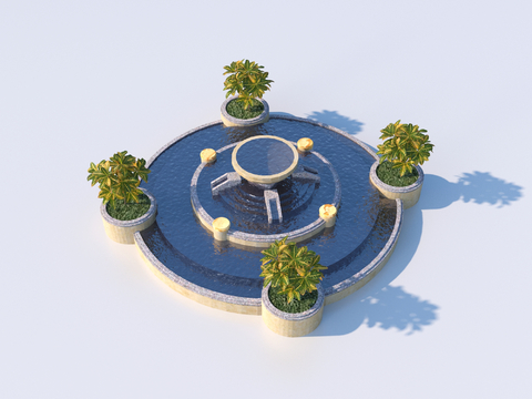  户外喷泉 花池3d模型 