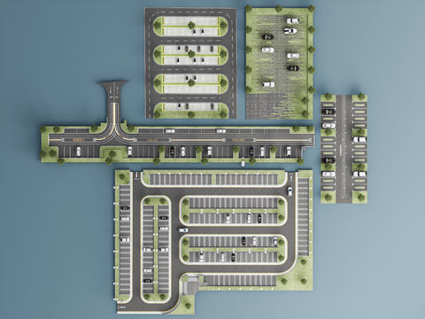  现代停车场 户外停车场3d模型 