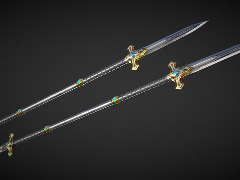  矛 戟 游戏武器3d模型 