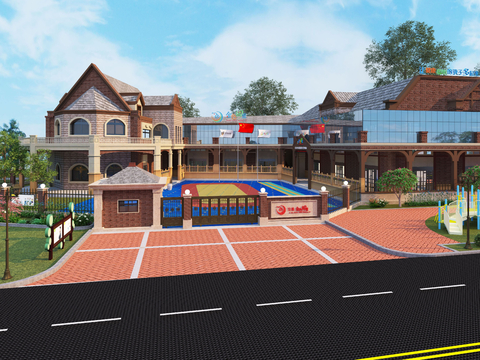  幼儿园外观3d模型 