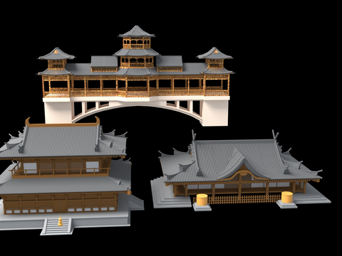  新中式古建 阁楼 寺庙3d模型 