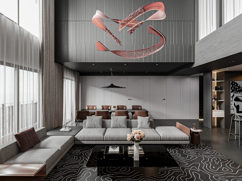  别墅客厅 别墅大堂3d模型 