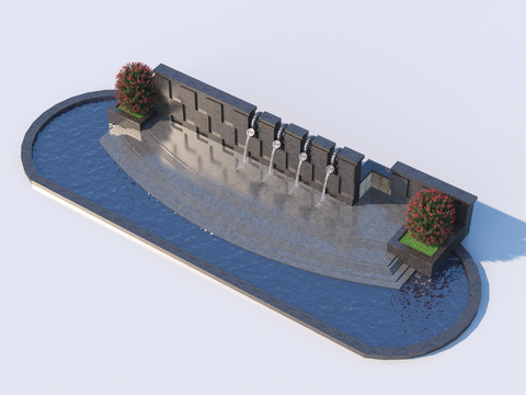 喷泉小品 花池水景3d模型 