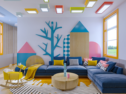  现代幼儿园 休息区3d模型 