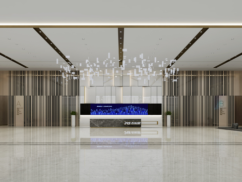  现代办公大厅 商务大厅3d模型 