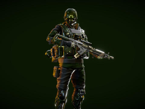  赛博朋克 绿G机器人 动漫人物3d模型 