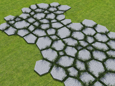  青石板 碎拼园路 汀步3d模型 