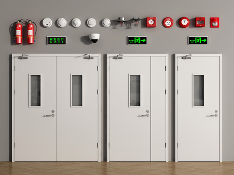  消防门 防火门 报警器3d模型 