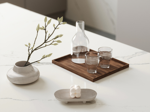  现代茶具 桌面摆件 绿植3d模型 