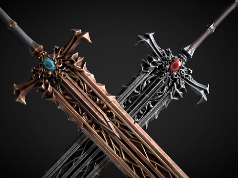  动漫道具 黄铜大剑 幻想剑3d模型 