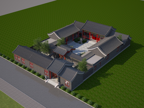  新中式古建 四合院3d模型 