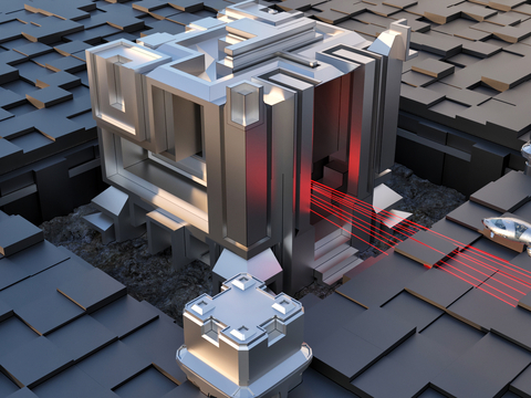  创意科幻科技装饰场景 天空飞船3d模型 