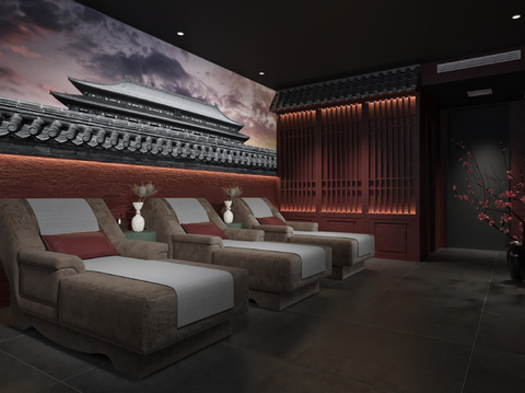  新中式足浴包间3d模型 