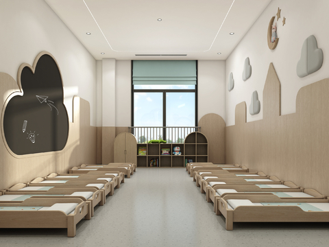  现代幼儿园午休室3d模型 