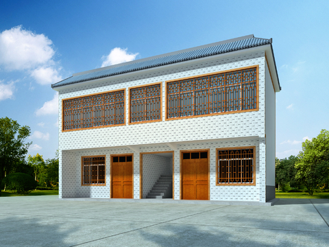  新中式乡村民居 自建房外观3d模型 