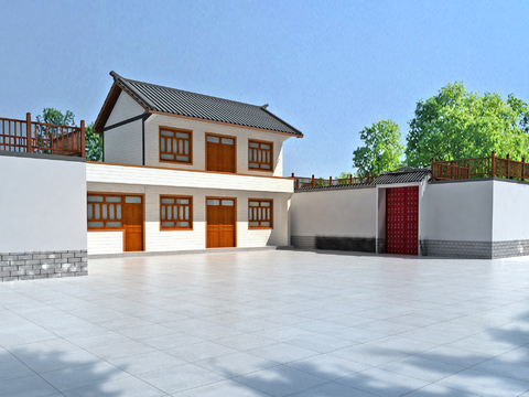  新中式乡村民居 自建房外观3d模型 