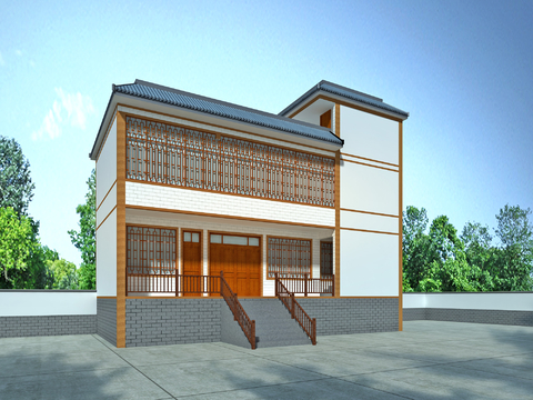  新中式乡村民居 自建房 传统民居外观3d模型 
