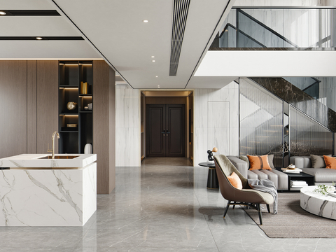  现代别墅客厅 别墅大堂3d模型 