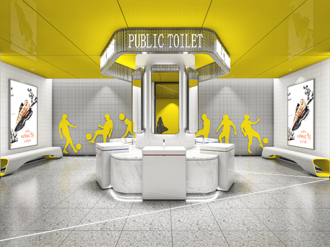  现代公共卫生间 男厕3d模型 
