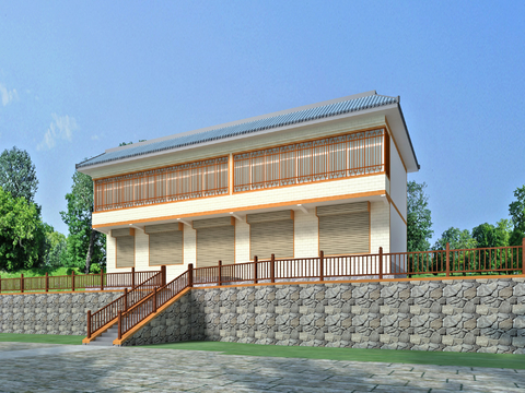  新中式乡村民居 自建房外观3d模型 