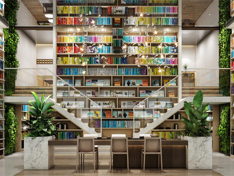  现代书店 图书馆3d模型 