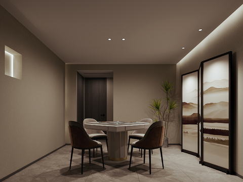  新中式棋牌室 麻将室3d模型 