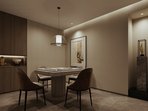  新中式棋牌室 麻将室3d模型 