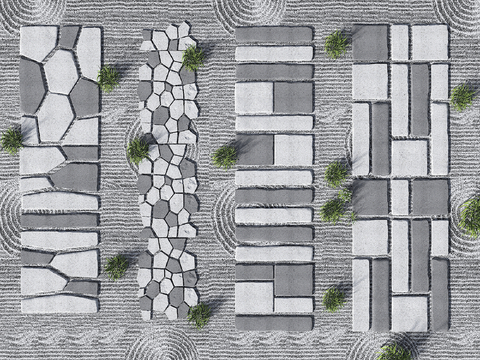  现代老石板 汀步 石板路 游步道3d模型 