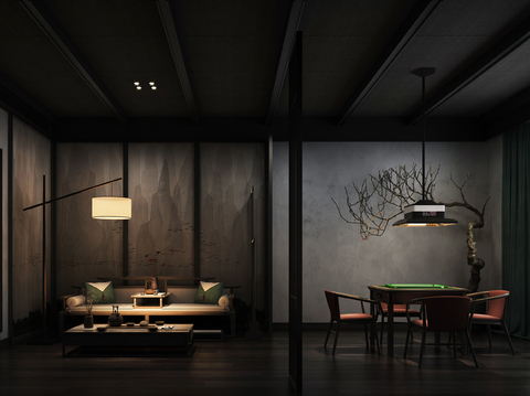  新中式棋牌室 麻将房3d模型 