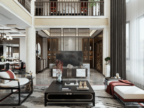  别墅客厅 别墅中空3d模型 