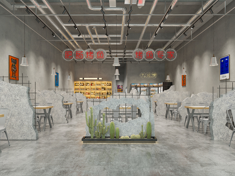  工业风烧烤店3d模型 