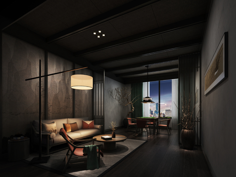  新中式棋牌室 麻将房3d模型 