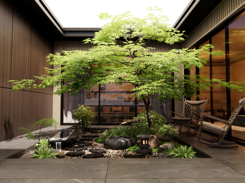  新中式中庭 天井 庭院景观3d模型 