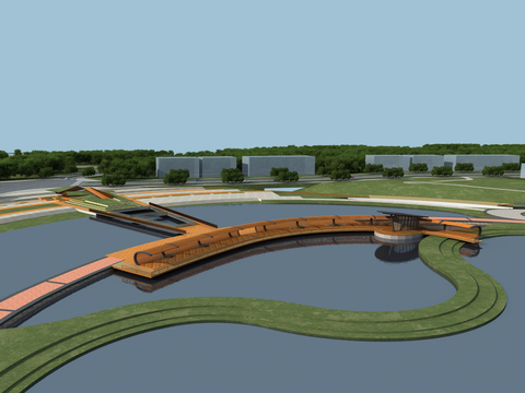 公园景观 水上公园3d模型 