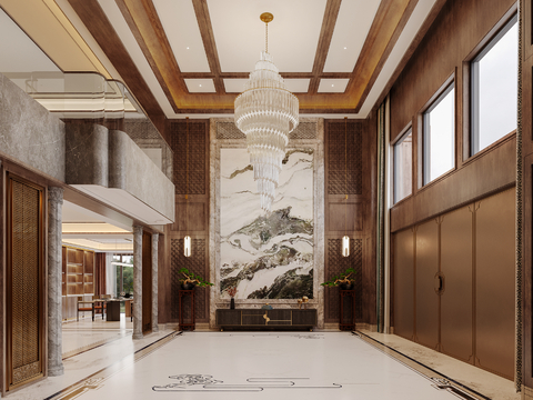  新中式别墅大堂3d模型 