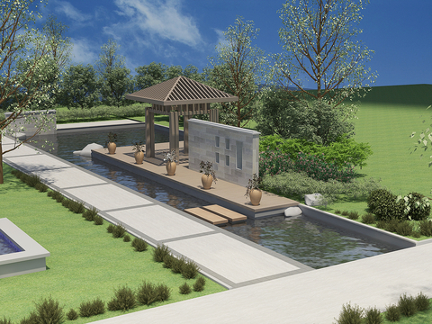  新中式公园景观3d模型 