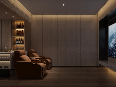  现代影音室 视听室3d模型 