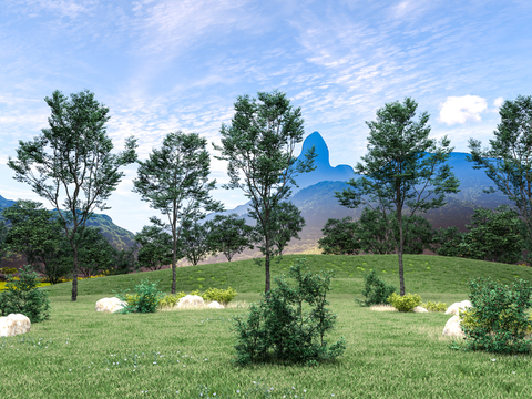 公园景观 山坡 森林3d模型 