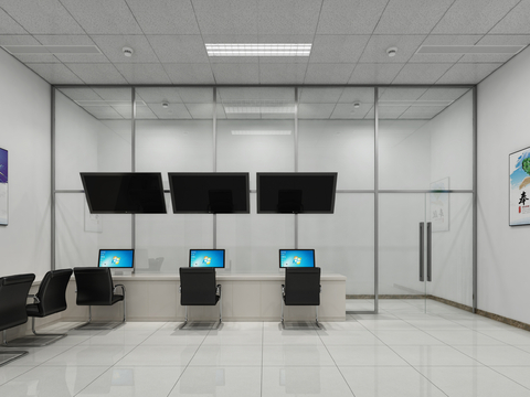  现代警察局幕墙 监控室3d模型 