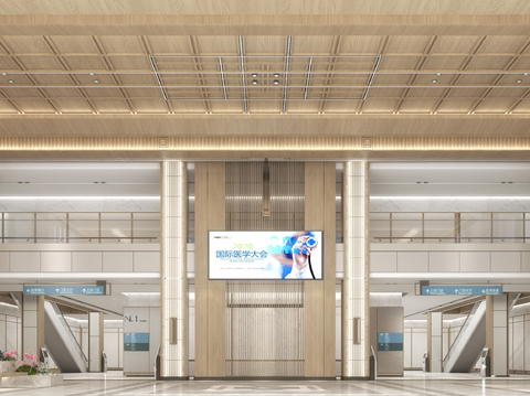  现代医院公共大厅3d模型 