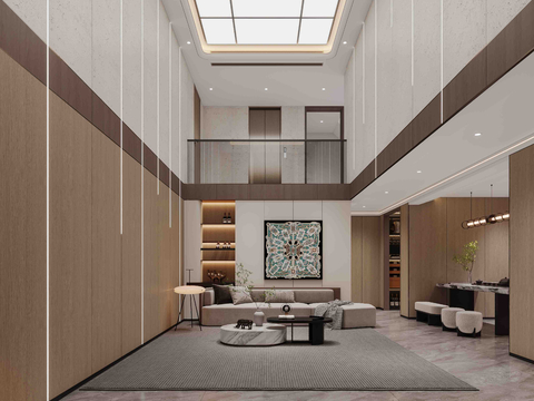  现代别墅客厅 别墅大堂3d模型 