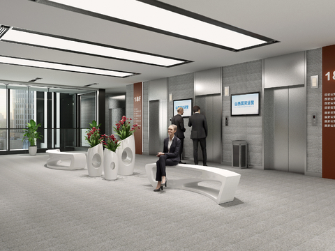  办公室电梯厅 电梯间3d模型 